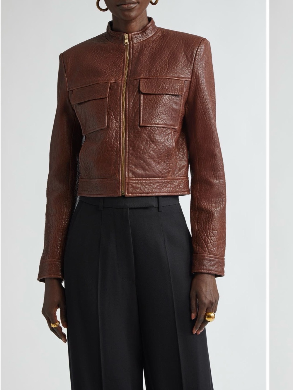 St. John Women's Redwood Brown Leather Zip Jacket size 2